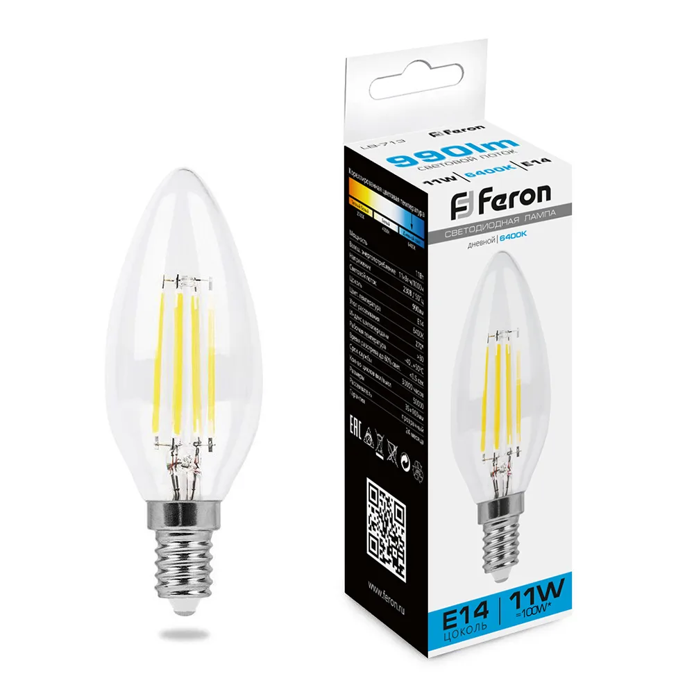 Лампа светодиодная FERON LB-713 Свеча E14 11W 230V 6400K 38231