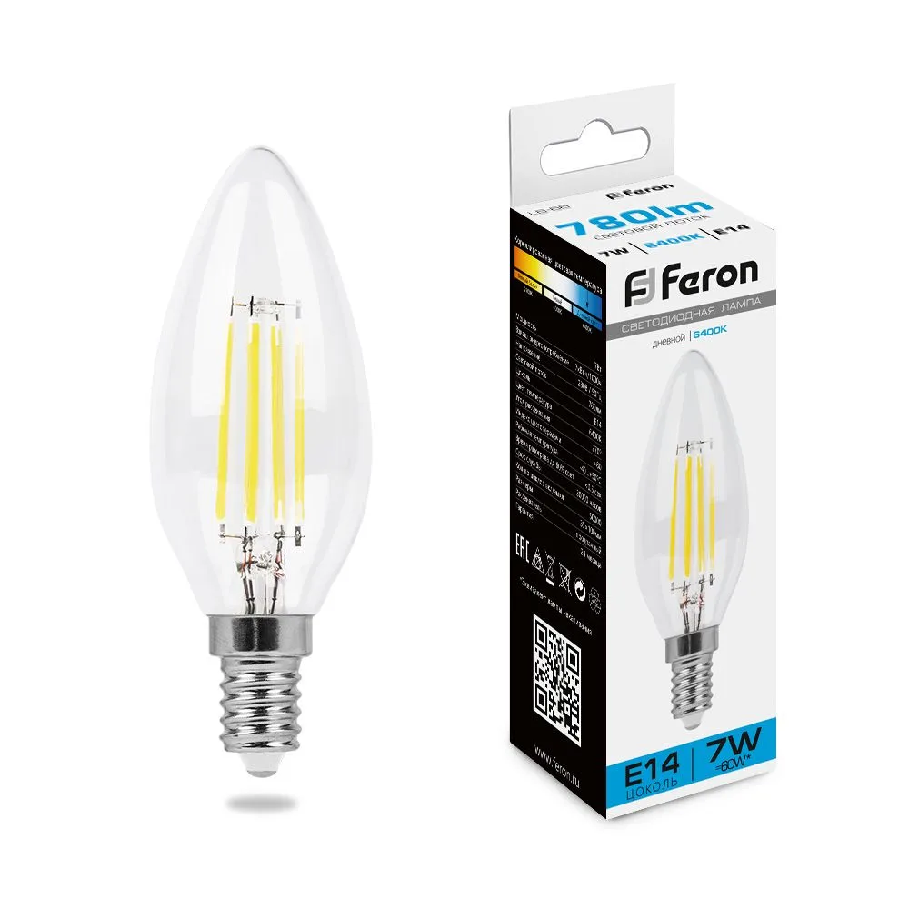 Лампа светодиодная FERON LB-66 Свеча E14 7W 230V 6400K 38227