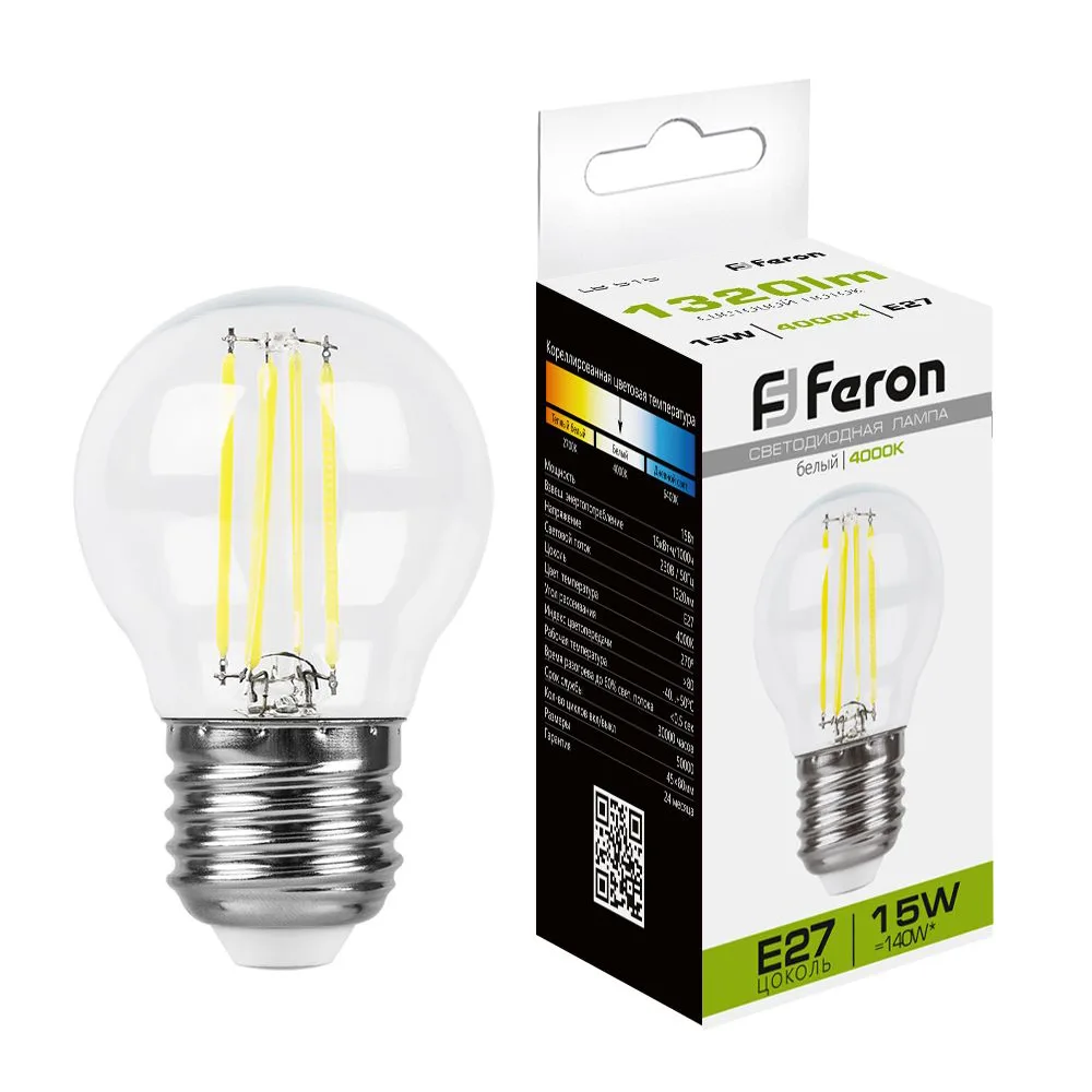 FERON Лампа светодиодная LB-515 Шарик E27 15W 230V 4000K 38253 FERON Лампа светодиодная LB-515 Шарик E27 15W 230V 4000K 38253