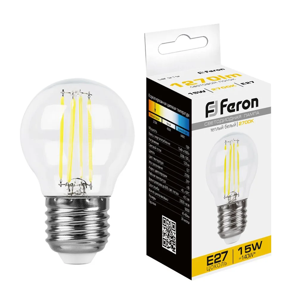 Лампа светодиодная FERON LB-515 Шарик E27 15W 230V 2700K 38252