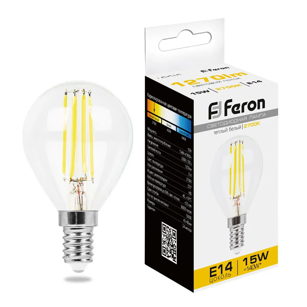 Лампа светодиодная FERON LB-515 Шарик E14 15W 230V 2700K 38249