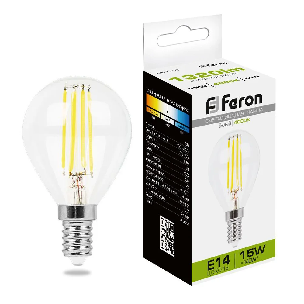 Лампа светодиодная FERON LB-515 Шарик E14 15W 230V 4000K 38250