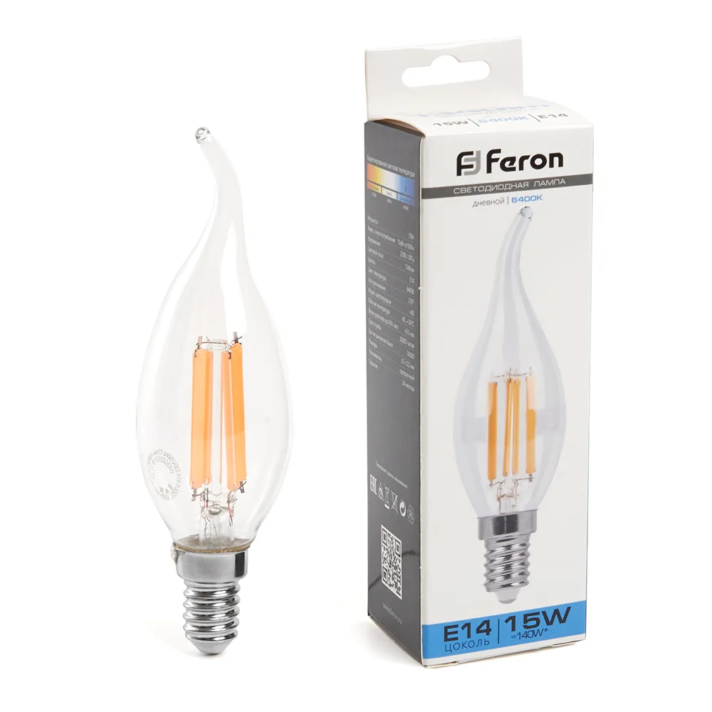 FERON Лампа светодиодная LB-718 Свеча на ветру E14 15W 230V 6400K 38264 FERON Лампа светодиодная LB-718 Свеча на ветру E14 15W 230V 6400K 38264