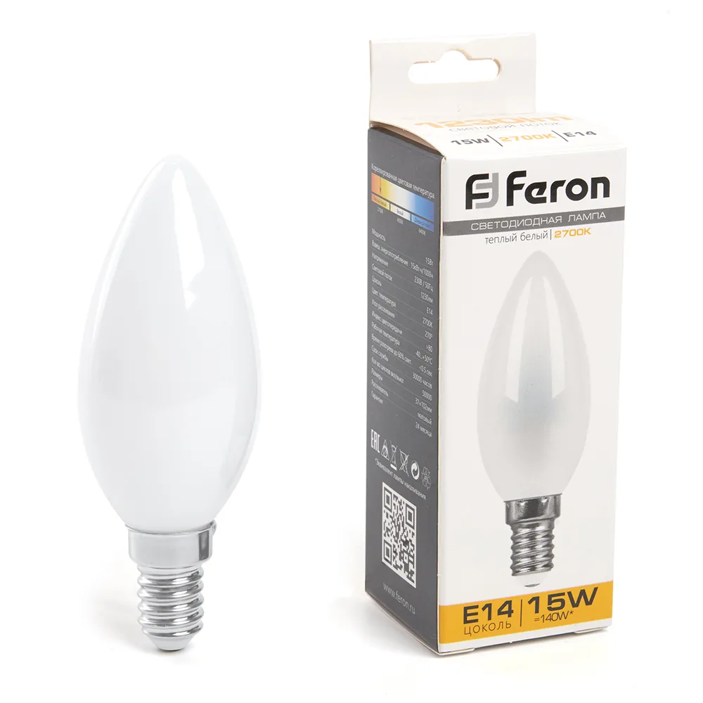 FERON Лампа светодиодная LB-717 Свеча E14 15W 230V 2700K 38255 FERON Лампа светодиодная LB-717 Свеча E14 15W 230V 2700K 38255