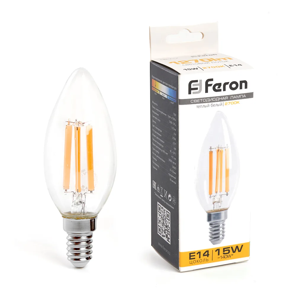 FERON Лампа светодиодная LB-717 Свеча E14 15W 230V 2700K 38256 FERON Лампа светодиодная LB-717 Свеча E14 15W 230V 2700K 38256
