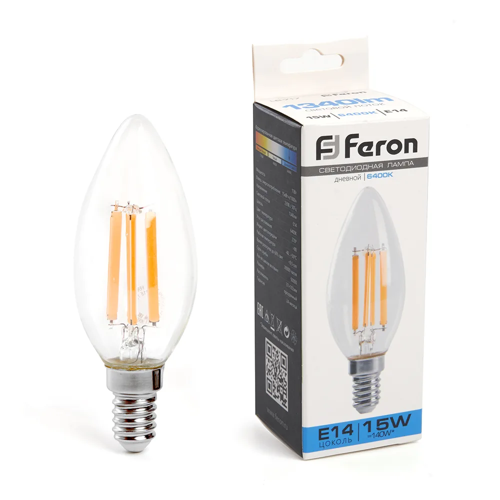 Лампа светодиодная FERON LB-717 Свеча E14 15W 230V 6400K 38259