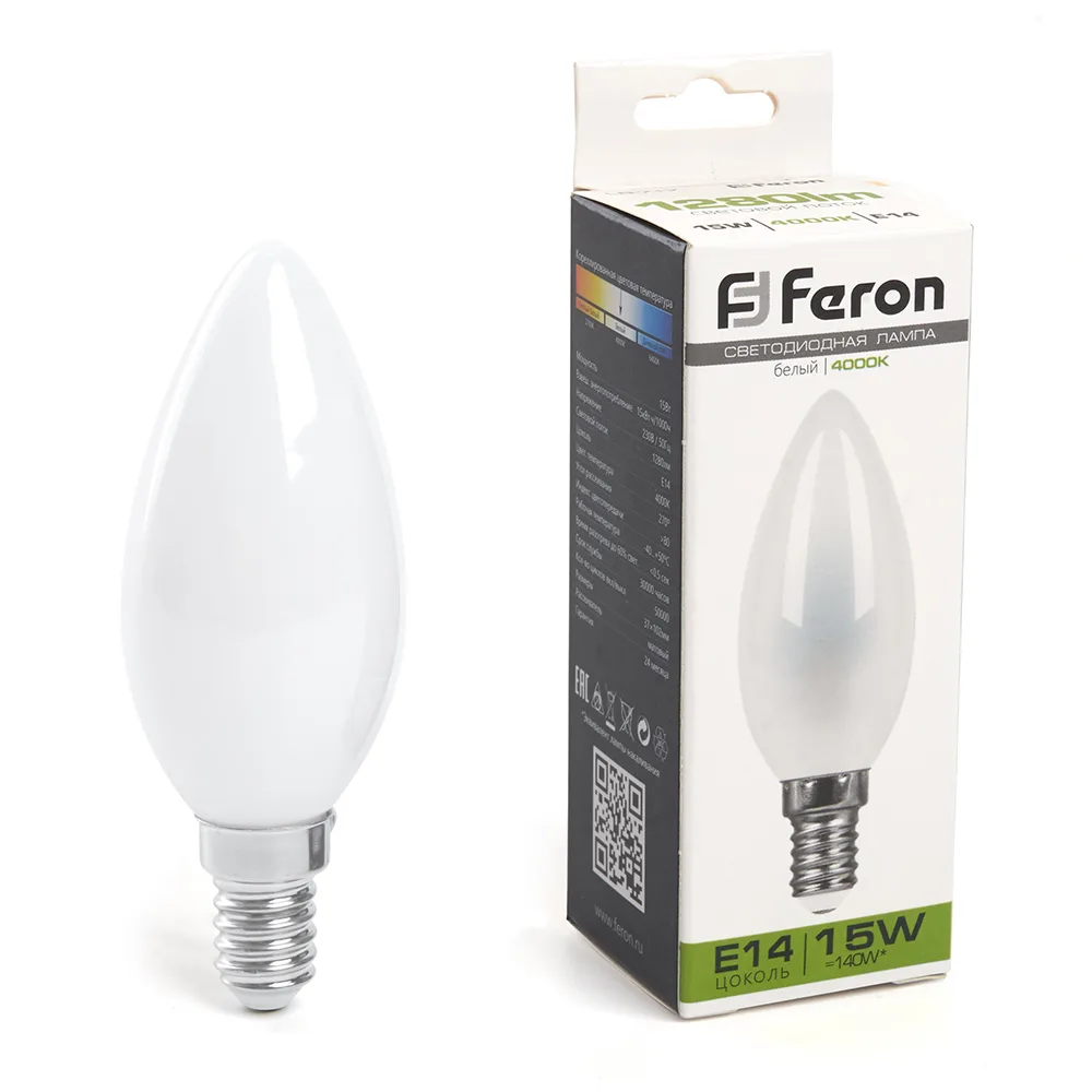 FERON Лампа светодиодная LB-717 Свеча E14 15W 230V 4000K 38257 FERON Лампа светодиодная LB-717 Свеча E14 15W 230V 4000K 38257