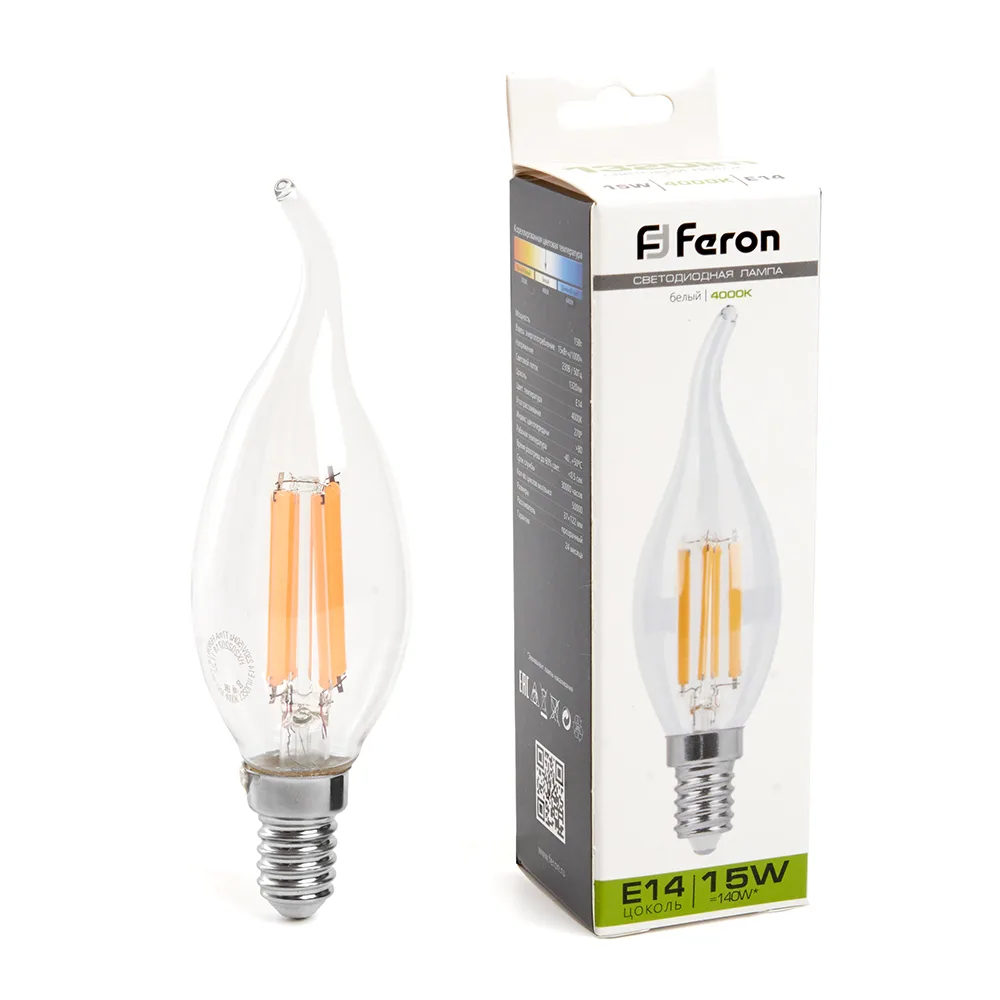FERON Лампа светодиодная LB-718 Свеча на ветру E14 15W 230V 4000K 38263 FERON Лампа светодиодная LB-718 Свеча на ветру E14 15W 230V 4000K 38263