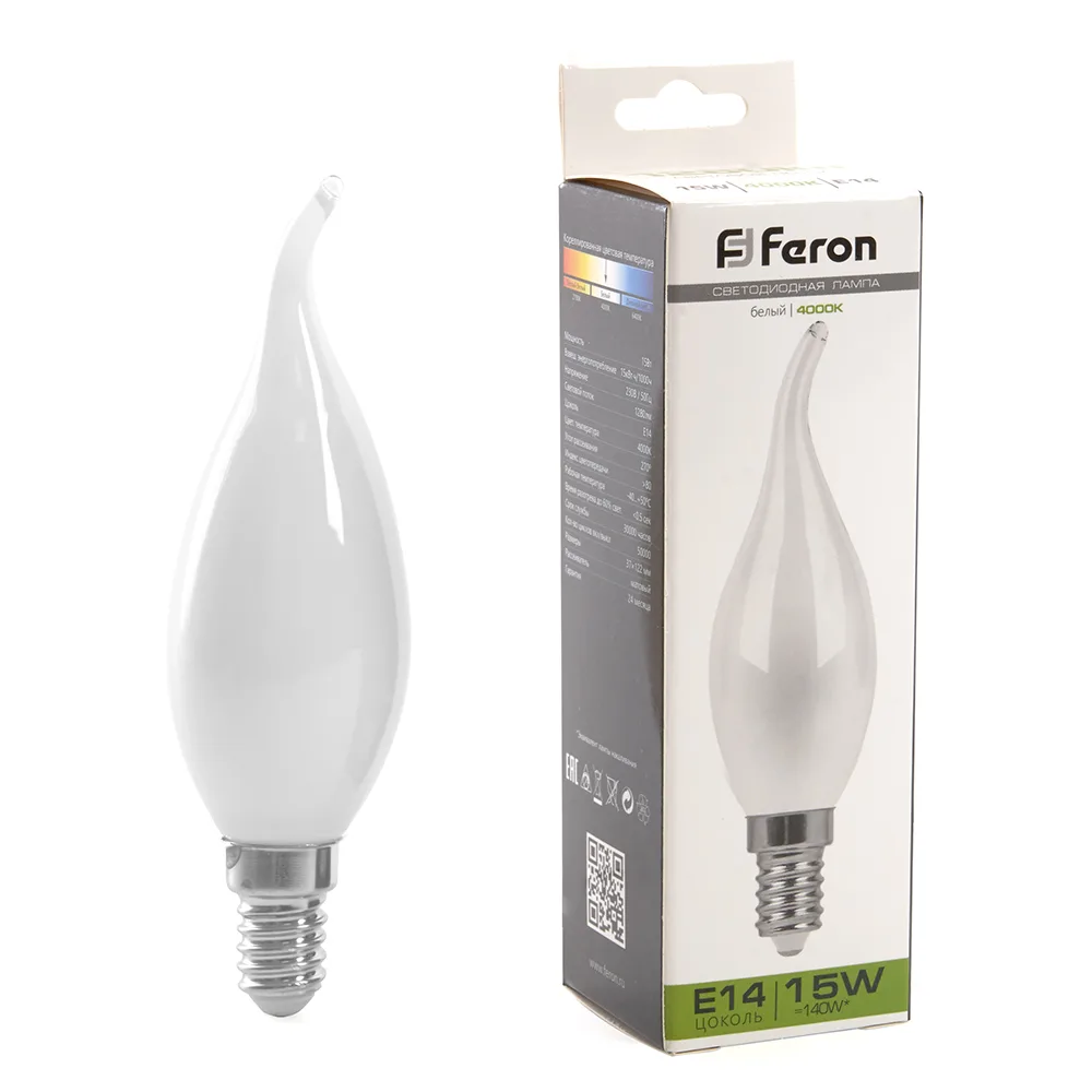 FERON Лампа светодиодная LB-718 Свеча на ветру E14 15W 230V 4000K 38262 FERON Лампа светодиодная LB-718 Свеча на ветру E14 15W 230V 4000K 38262