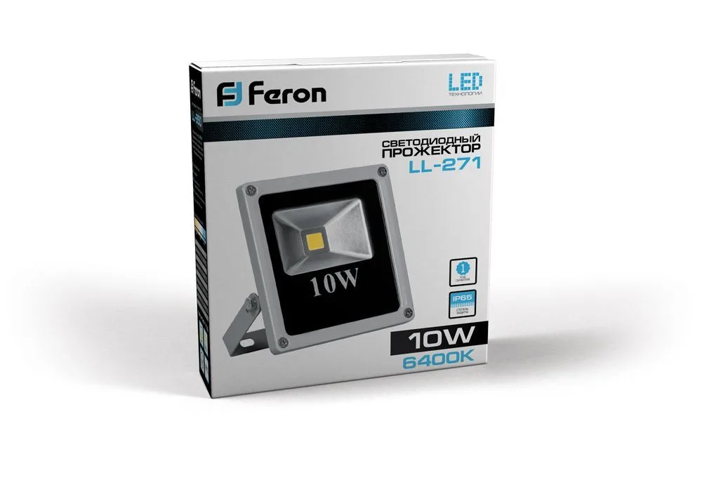 FERON Светодиодный прожектор LL-271 IP65 10W 6400K 12183 FERON Светодиодный прожектор LL-271 IP65 10W 6400K 12183