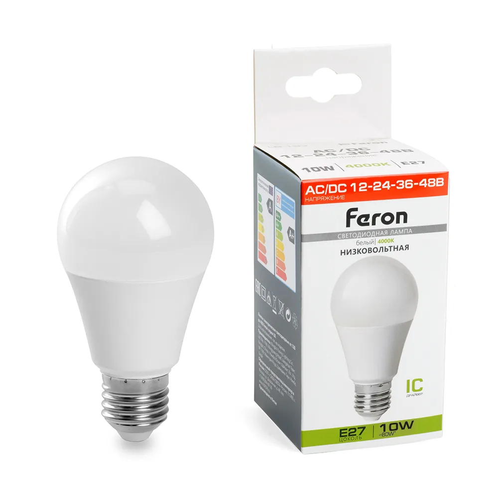 Лампа светодиодная низковольтная FERON LB-192 Шар E27 10W 12-48V 4000K 38265