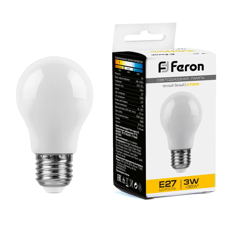 Лампа светодиодная FERON LB-375 E27 3W 230V 2700K 38266