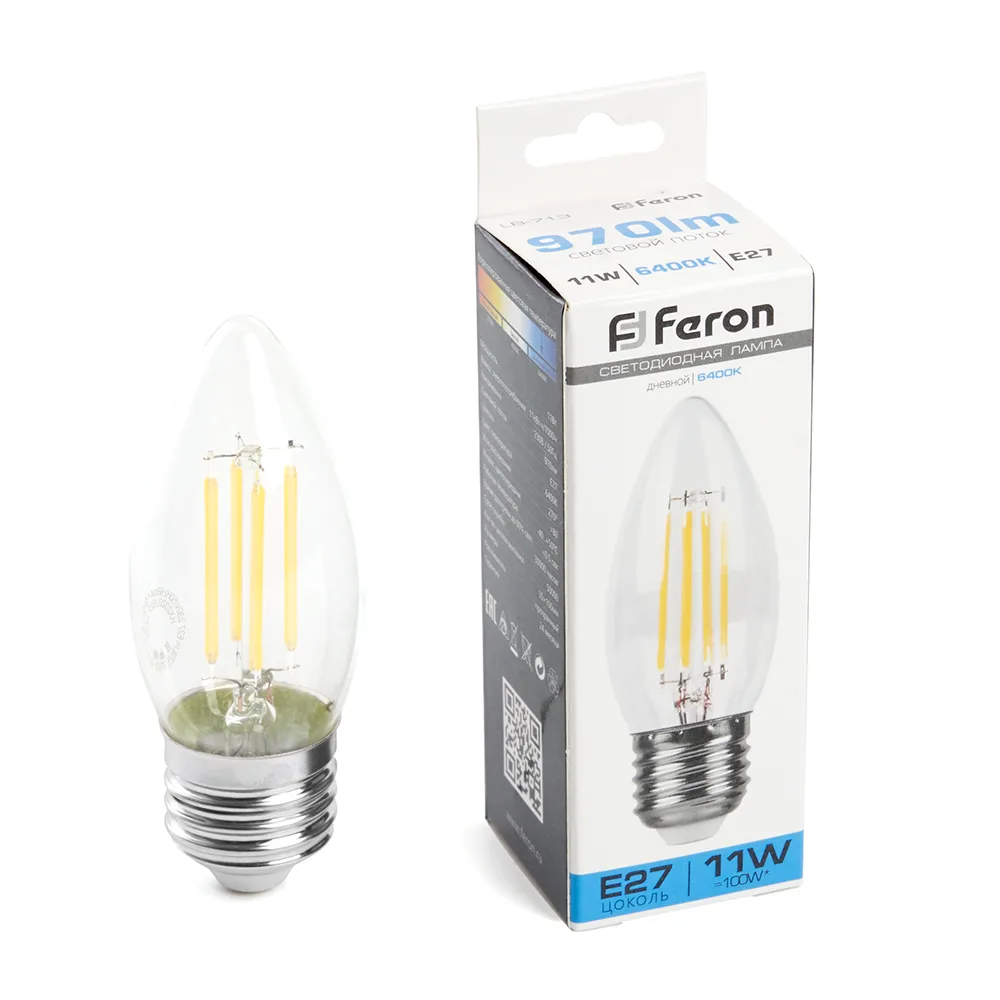 FERON Лампа светодиодная LB-713 Свеча E27 11W 230V 6400K 38274 FERON Лампа светодиодная LB-713 Свеча E27 11W 230V 6400K 38274