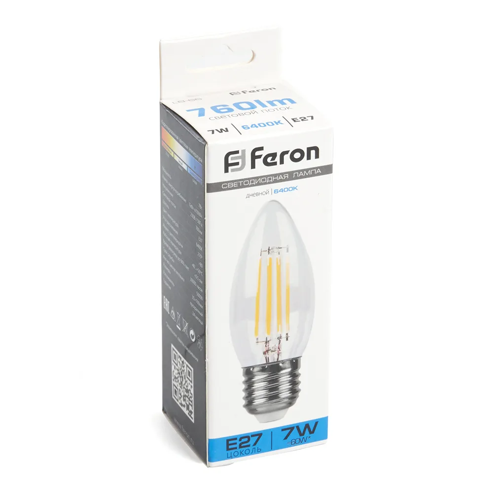 FERON Лампа светодиодная LB-66 Свеча E27 7W 230V 6400K 38272 FERON Лампа светодиодная LB-66 Свеча E27 7W 230V 6400K 38272