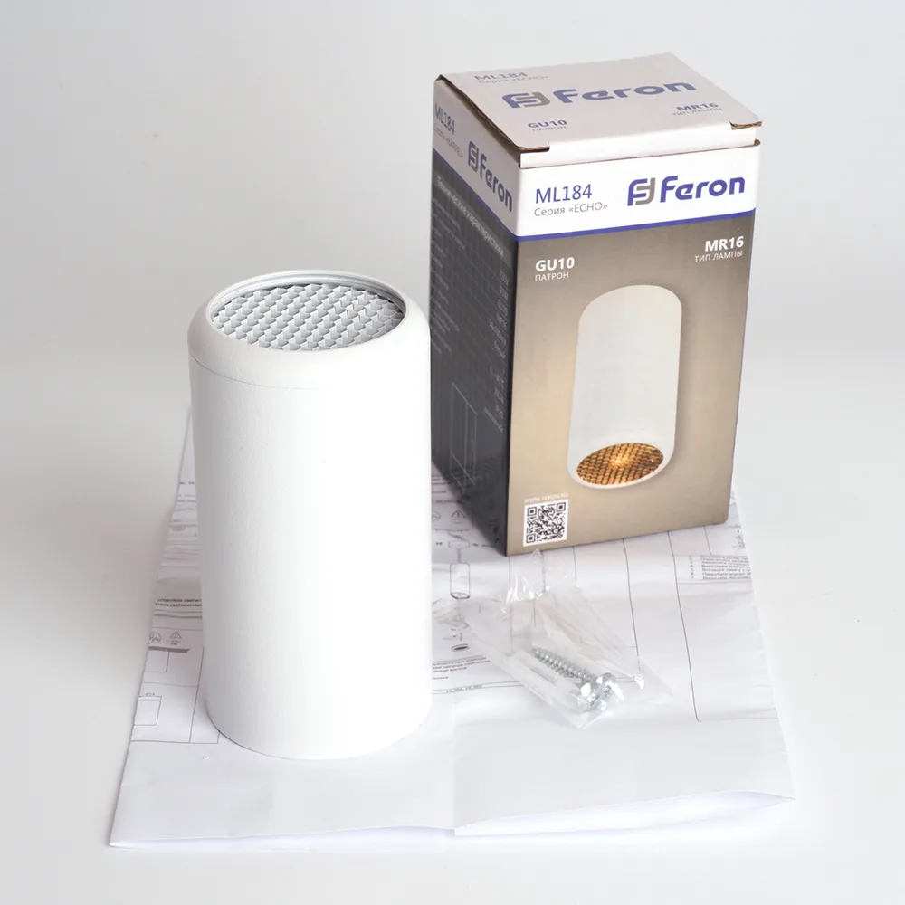 FERON Светильник потолочный ML184 Barrel ECHO MR16 GU10 35W 230V, черный, с антибликовой сеточкой 48393 FERON Светильник потолочный ML184 Barrel ECHO MR16 GU10 35W 230V, черный, с антибликовой сеточкой 48393