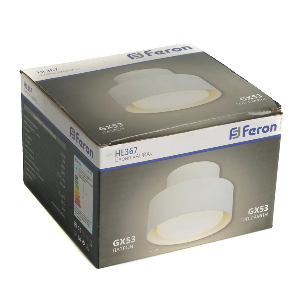 FERON Светильник потолочный HL367 Barrel AURA 12W, 230V, GX53, белый IP44 48407 FERON Светильник потолочный HL367 Barrel AURA 12W, 230V, GX53, белый IP44 48407