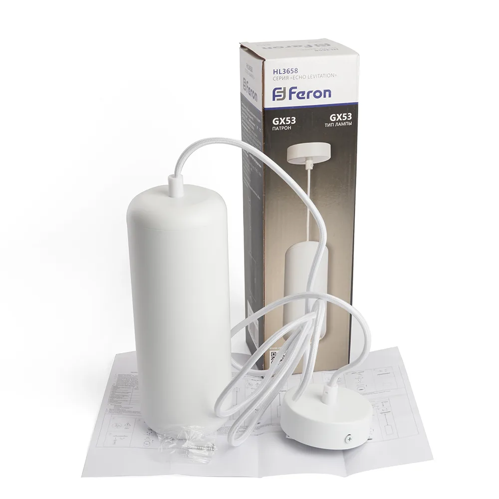 FERON Светильник потолочный HL3658 Barrel ECHO levitation 12W, 230V, GX53, белый, с антибликовой сеточкой, на подвесе 1,7 м 48402 FERON Светильник потолочный HL3658 Barrel ECHO levitation 12W, 230V, GX53, белый, с антибликовой сеточкой, на подвесе 1,7 м 48402