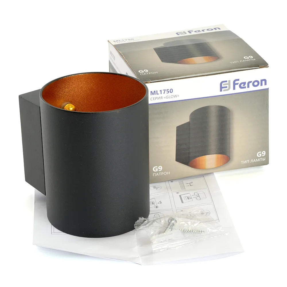 FERON Светильник настенный ML1750 Glow G9,15W, 230V чёрный + золото IP20 48433 FERON Светильник настенный ML1750 Glow G9,15W, 230V чёрный + золото IP20 48433