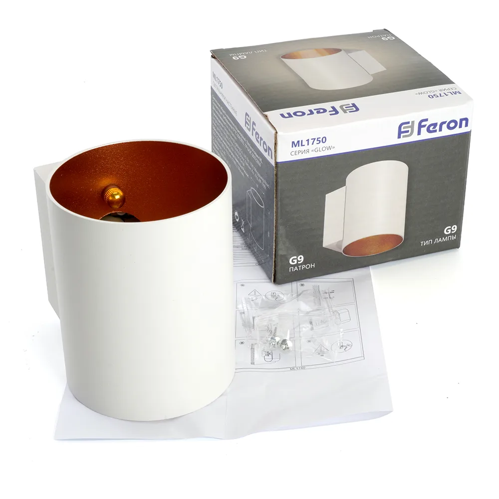 FERON Светильник настенный ML1750 Glow G9,15W, 230V белый + золото IP20 48434 FERON Светильник настенный ML1750 Glow G9,15W, 230V белый + золото IP20 48434