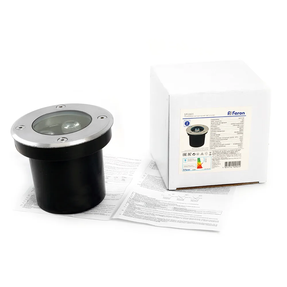 FERON Светодиодный светильник тротуарный (грунтовый) SP2801, 3W, AC/DC12-24V, низковольтный, 3000К, черный, D100*H80mm, вн.диаметр:70m 48452 FERON Светодиодный светильник тротуарный (грунтовый) SP2801, 3W, AC/DC12-24V, низковольтный, 3000К, черный, D100*H80mm, вн.диаметр:70m 48452