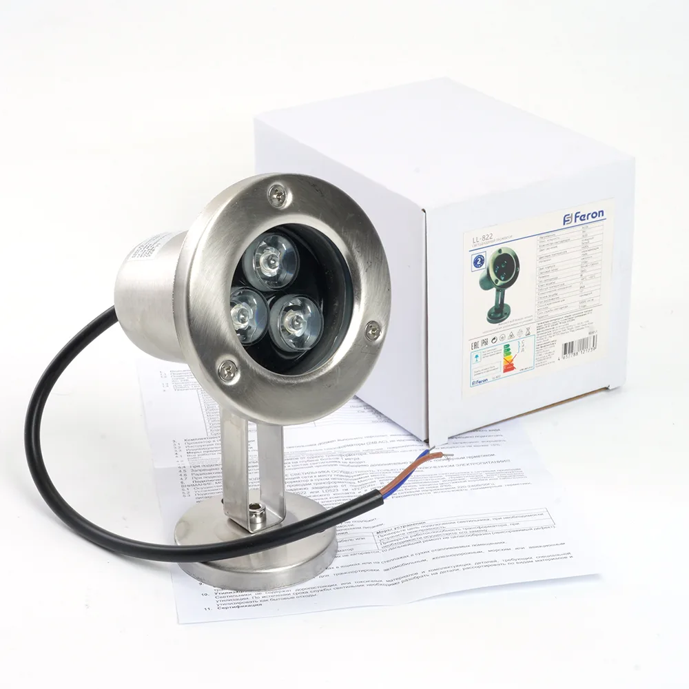 FERON Светодиодный прожектор подводный LL-822, 3W, AC/DC24V, низковольтный, 6400K, металлик, 80*80*130mm, IP68 48455 FERON Светодиодный прожектор подводный LL-822, 3W, AC/DC24V, низковольтный, 6400K, металлик, 80*80*130mm, IP68 48455