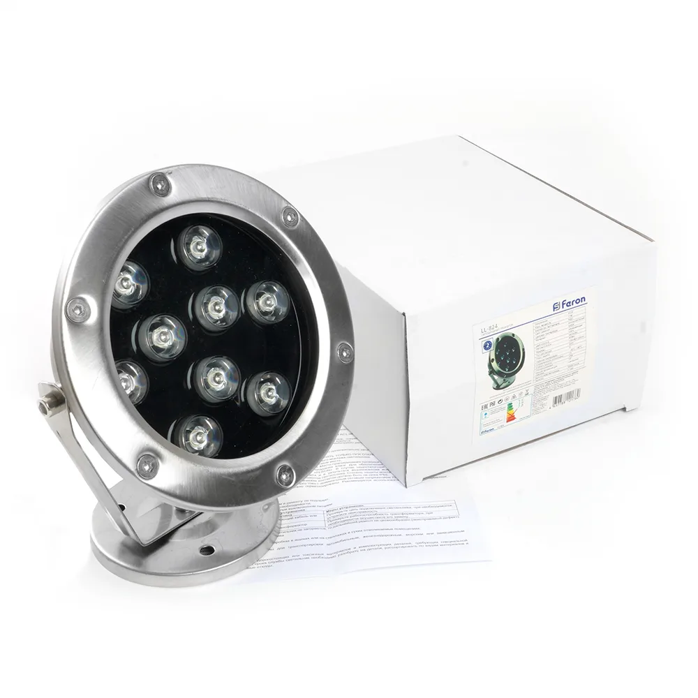 FERON Светодиодный прожектор подводный LL-824, 9W, AC/DC24V, низковольтный, 2700K, металлик, 140*80*160mm, IP68 48457 FERON Светодиодный прожектор подводный LL-824, 9W, AC/DC24V, низковольтный, 2700K, металлик, 140*80*160mm, IP68 48457