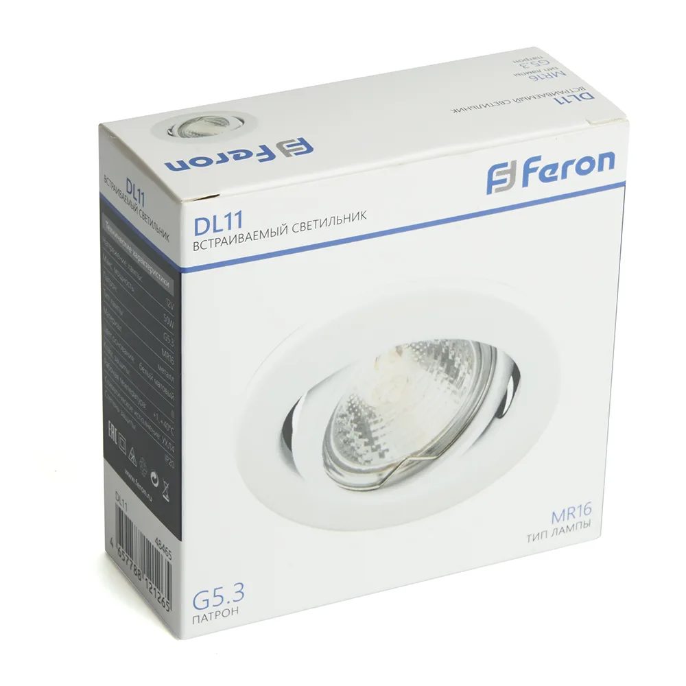 FERON Светильник потолочный встраиваемый DL11 MR16 50W G5.3 белый матовый 48465 FERON Светильник потолочный встраиваемый DL11 MR16 50W G5.3 белый матовый 48465