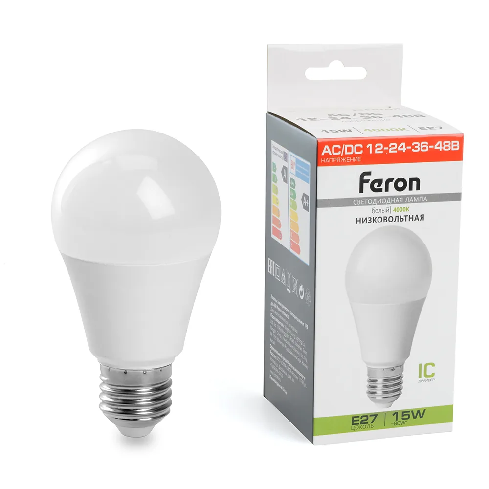 Лампа светодиодная низковольтная FERON LB-194 Шар E27 15W 12-48V 4000K 48730