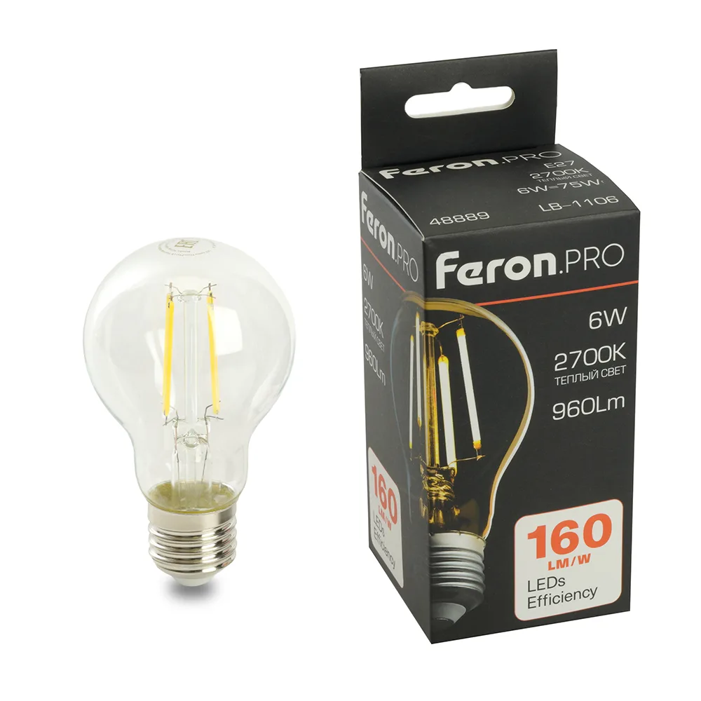 FERON Лампа светодиодная Feron.PRO LB-1106 Шар E27 960LM 6W 175-265V 2700K 48889 FERON Лампа светодиодная Feron.PRO LB-1106 Шар E27 960LM 6W 175-265V 2700K 48889