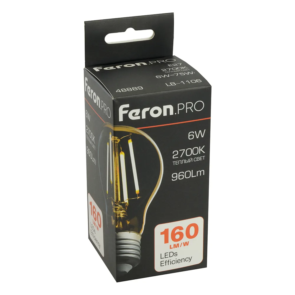 FERON Лампа светодиодная Feron.PRO LB-1106 Шар E27 960LM 6W 175-265V 2700K 48889 FERON Лампа светодиодная Feron.PRO LB-1106 Шар E27 960LM 6W 175-265V 2700K 48889