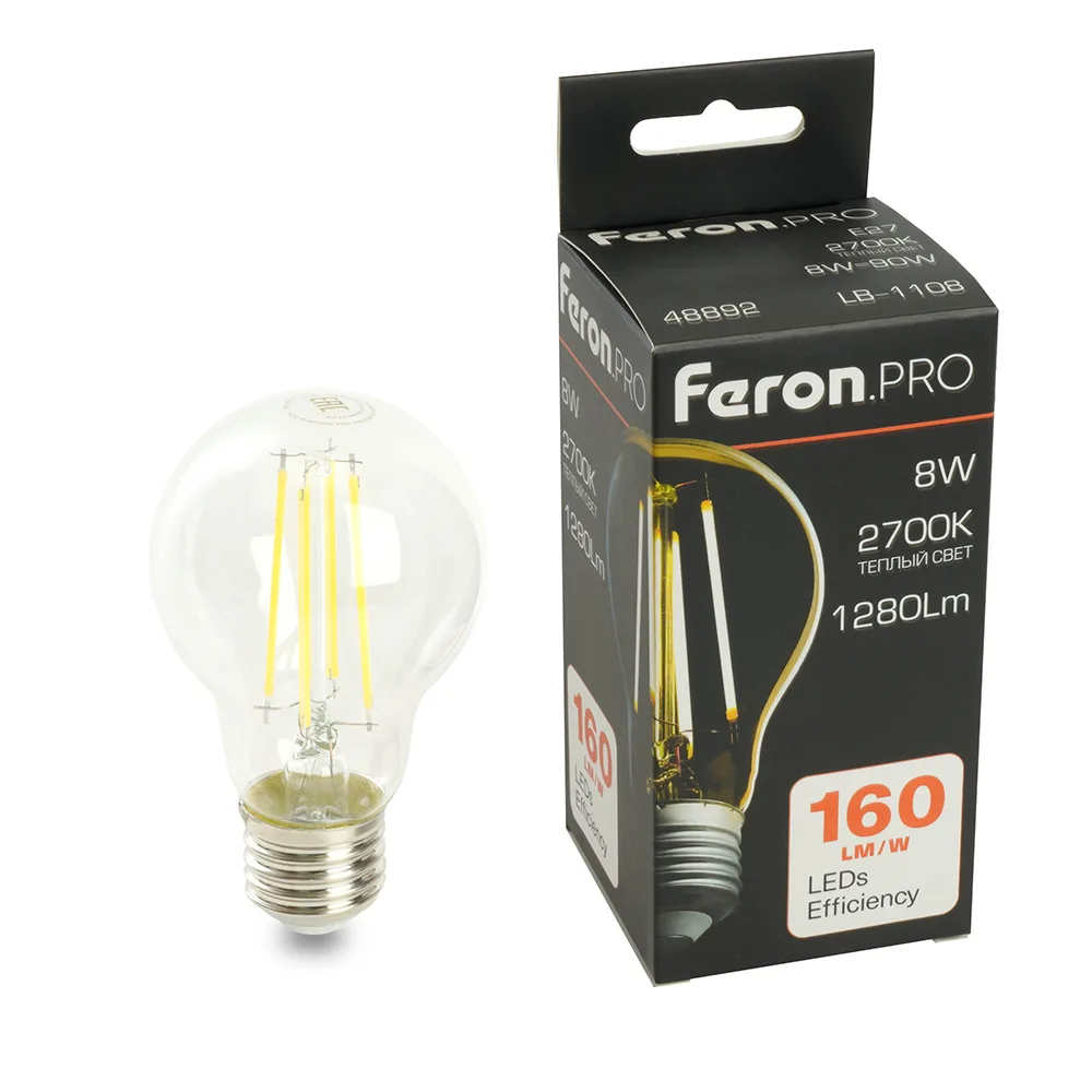 FERON Лампа светодиодная Feron.PRO LB-1108 Шар E27 1280LM 8W 175-265V 2700K 48892 FERON Лампа светодиодная Feron.PRO LB-1108 Шар E27 1280LM 8W 175-265V 2700K 48892
