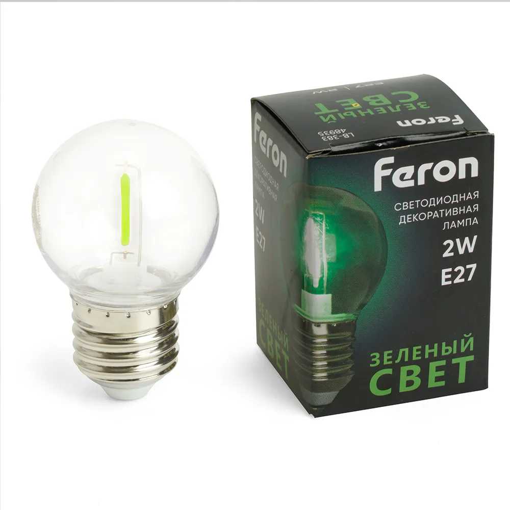 Лампа светодиодная FERON LB-383 Шарик прозрачный E27 2W 230V зеленый 48935