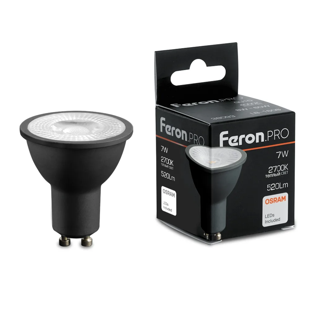 FERON Лампа светодиодная Feron.PRO LB-1607 GU10 7W 175-265V 2700K в черном корпусе 48954 FERON Лампа светодиодная Feron.PRO LB-1607 GU10 7W 175-265V 2700K в черном корпусе 48954