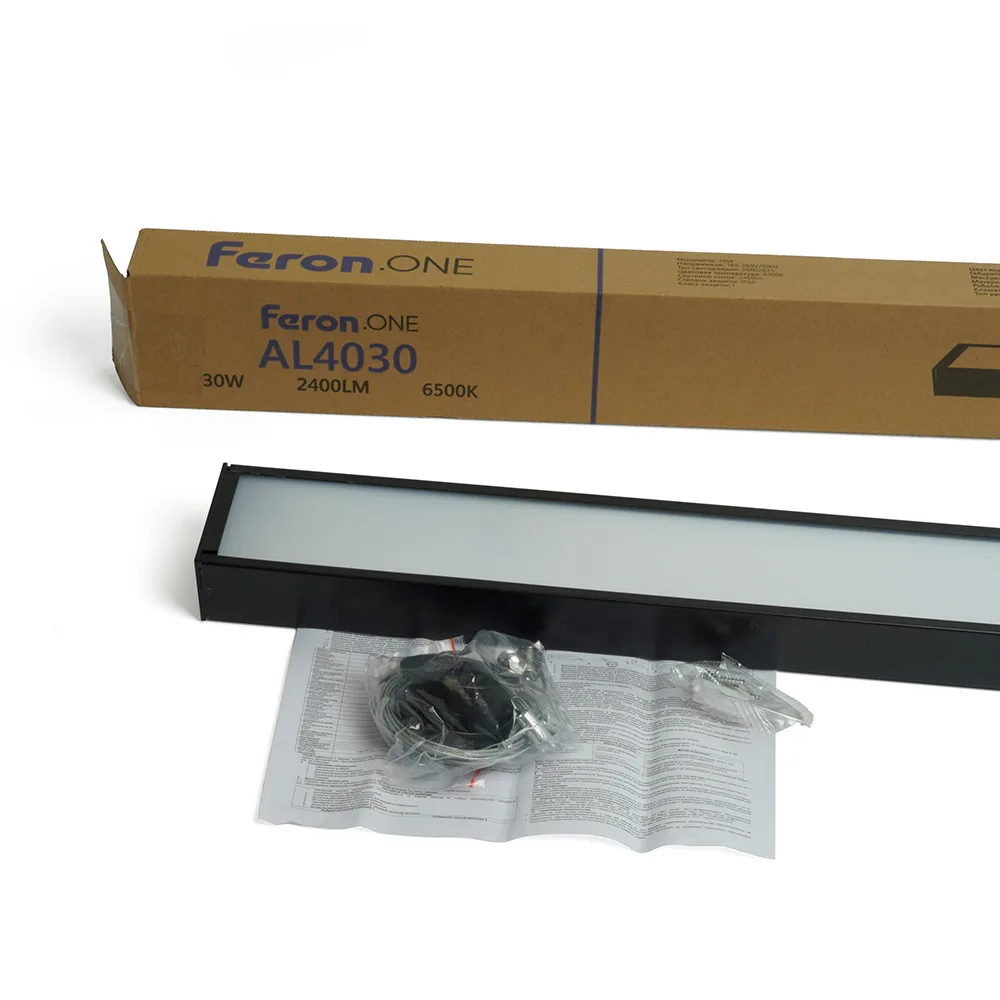 FERON Светильник светодиодный линейный Feron.ONE AL4030 IP20 30W 6500K, рассеиватель матовый в стальном корпусе, черный 1200*35*70мм FERON Светильник светодиодный линейный Feron.ONE AL4030 IP20 30W 6500K, рассеиватель матовый в стальном корпусе, черный 1200*35*70мм