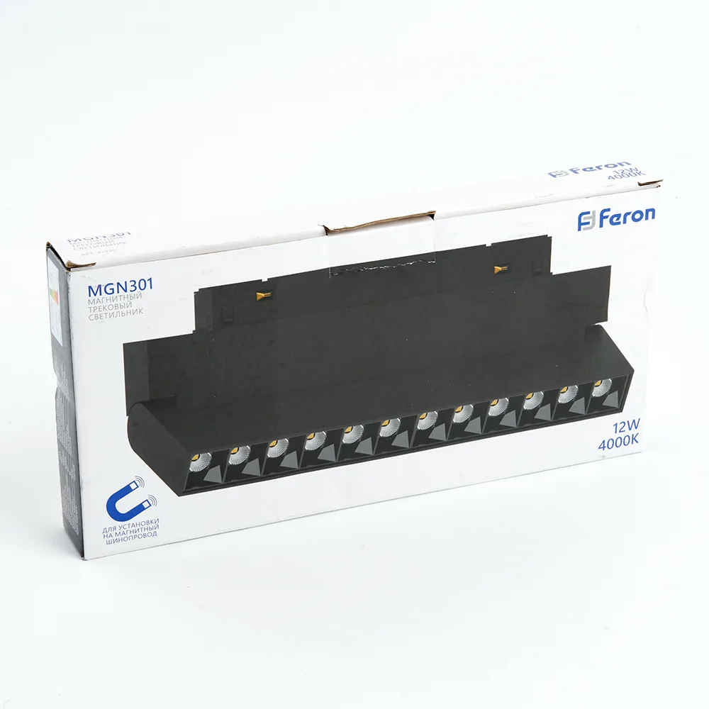 FERON Светильник светодиодный MGN301 трековый низковольтный 12W, 1080 Lm, 2700К, 30 градусов, черный серия LensFold Артикул 51015 FERON Светильник светодиодный MGN301 трековый низковольтный 12W, 1080 Lm, 2700К, 30 градусов, черный серия LensFold Артикул 51015