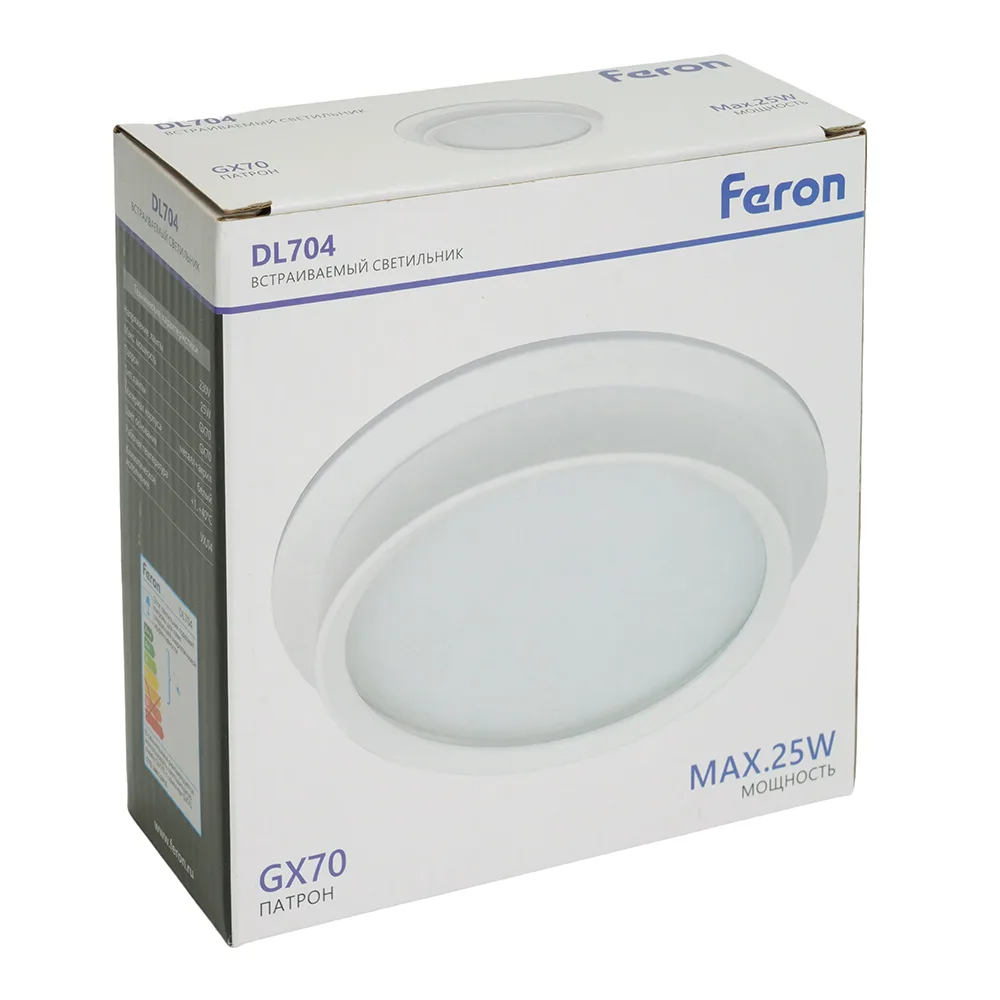 FERON Светильник встраиваемый DL704 потолочный GX70 белый круг IP44 51105 FERON Светильник встраиваемый DL704 потолочный GX70 белый круг IP44 51105
