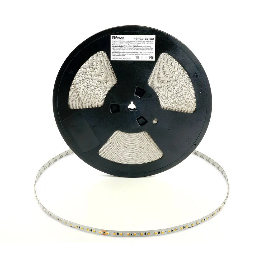 FERON Лента светодиодная стабилизированная 120SMD(2835)/м 8Вт/м 48V 40000*10*1.22мм 4000К, IP20 LS420 FERON Лента светодиодная стабилизированная 120SMD(2835)/м 8Вт/м 48V 40000*10*1.22мм 4000К, IP20 LS420