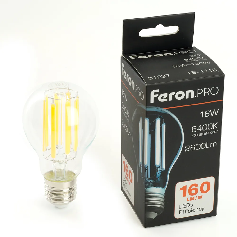 Лампа светодиодная FERON.PRO LB-1116 Шар E27 2600LM 16W 175-265V 6400K 51237