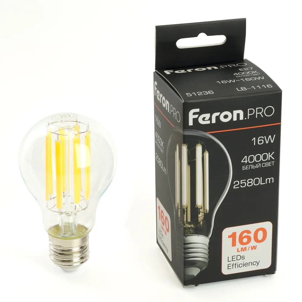 FERON Лампа светодиодная Feron.PRO LB-1116 Шар E27 2580LM 16W 175-265V 4000K 51236 FERON Лампа светодиодная Feron.PRO LB-1116 Шар E27 2580LM 16W 175-265V 4000K 51236