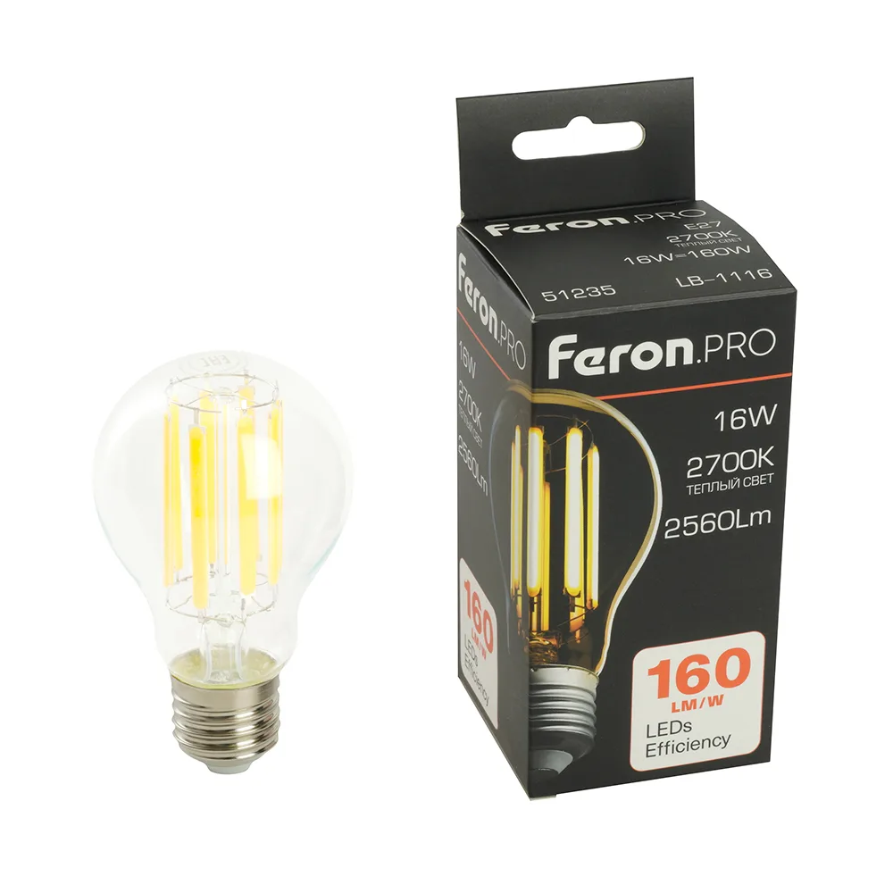 FERON Лампа светодиодная Feron.PRO LB-1116 Шар E27 2560LM 16W 175-265V 2700K 51235 FERON Лампа светодиодная Feron.PRO LB-1116 Шар E27 2560LM 16W 175-265V 2700K 51235