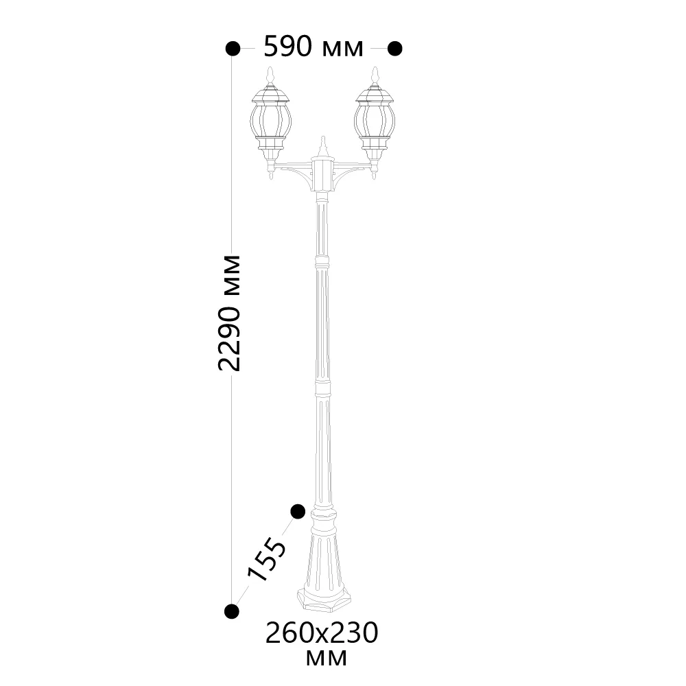 FERON Светильник садово-парковый 8114/PL8114 столб 2*100W E27 230V, черный 11213 FERON Светильник садово-парковый 8114/PL8114 столб 2*100W E27 230V, черный 11213