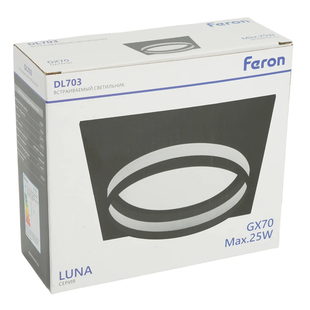 FERON Светильник встраиваемый DL703 LUNA потолочный GX70 черный квадрат 51100 FERON Светильник встраиваемый DL703 LUNA потолочный GX70 черный квадрат 51100