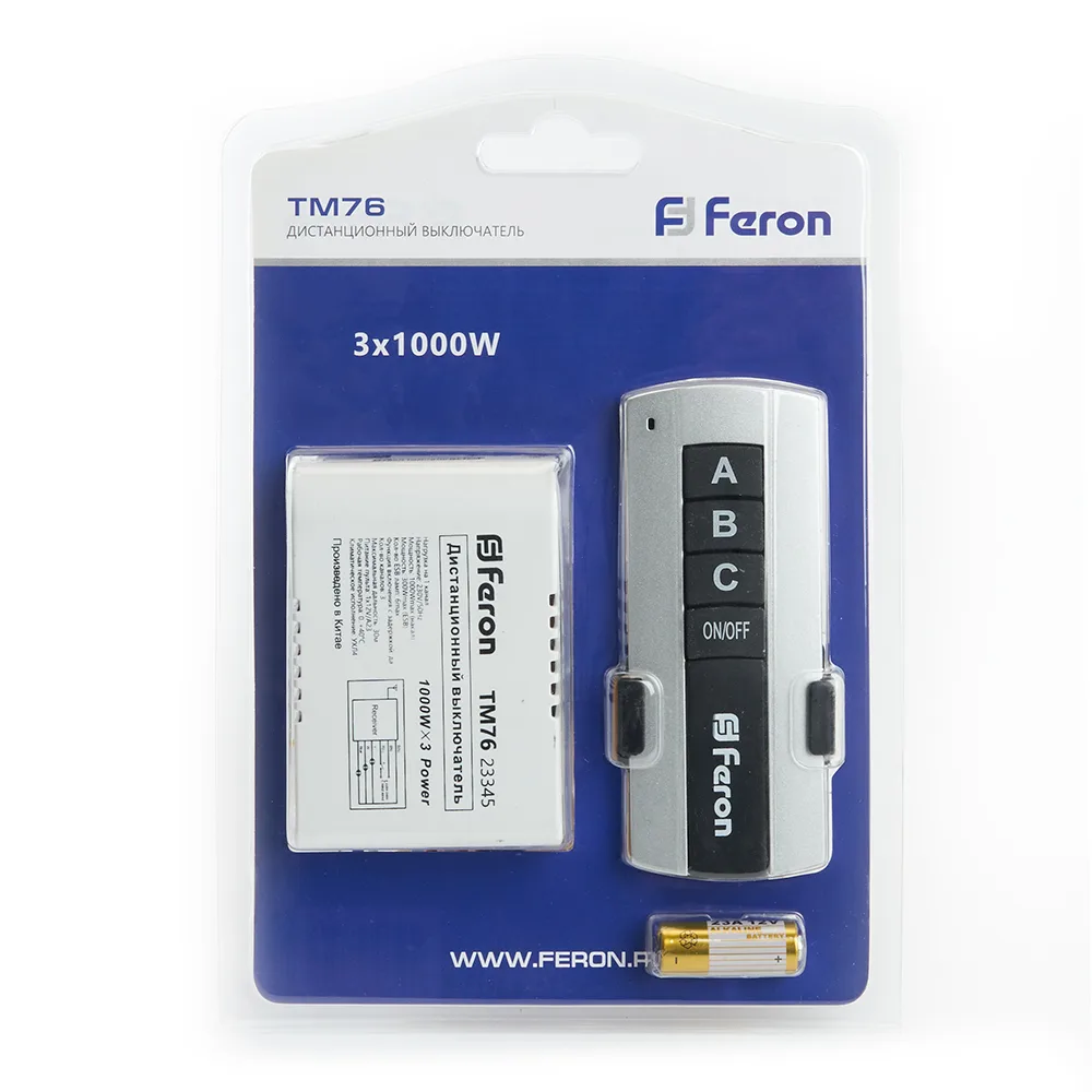 FERON Выключатель дистанционный 230V 1000W 3-хканальный 30м с пультом управления, TM76 FERON Выключатель дистанционный 230V 1000W 3-хканальный 30м с пультом управления, TM76