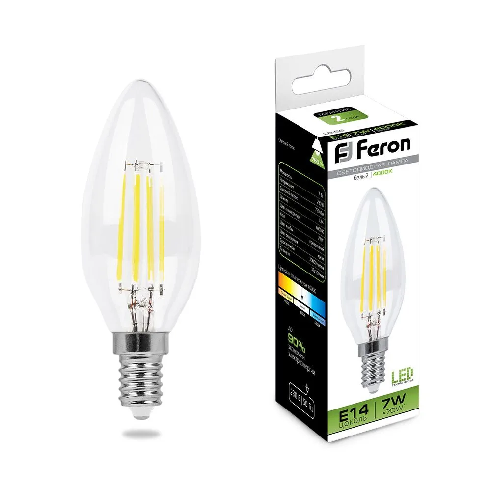 Лампа светодиодная FERON LB-66 Свеча E14 7W 230V 4000K 25780