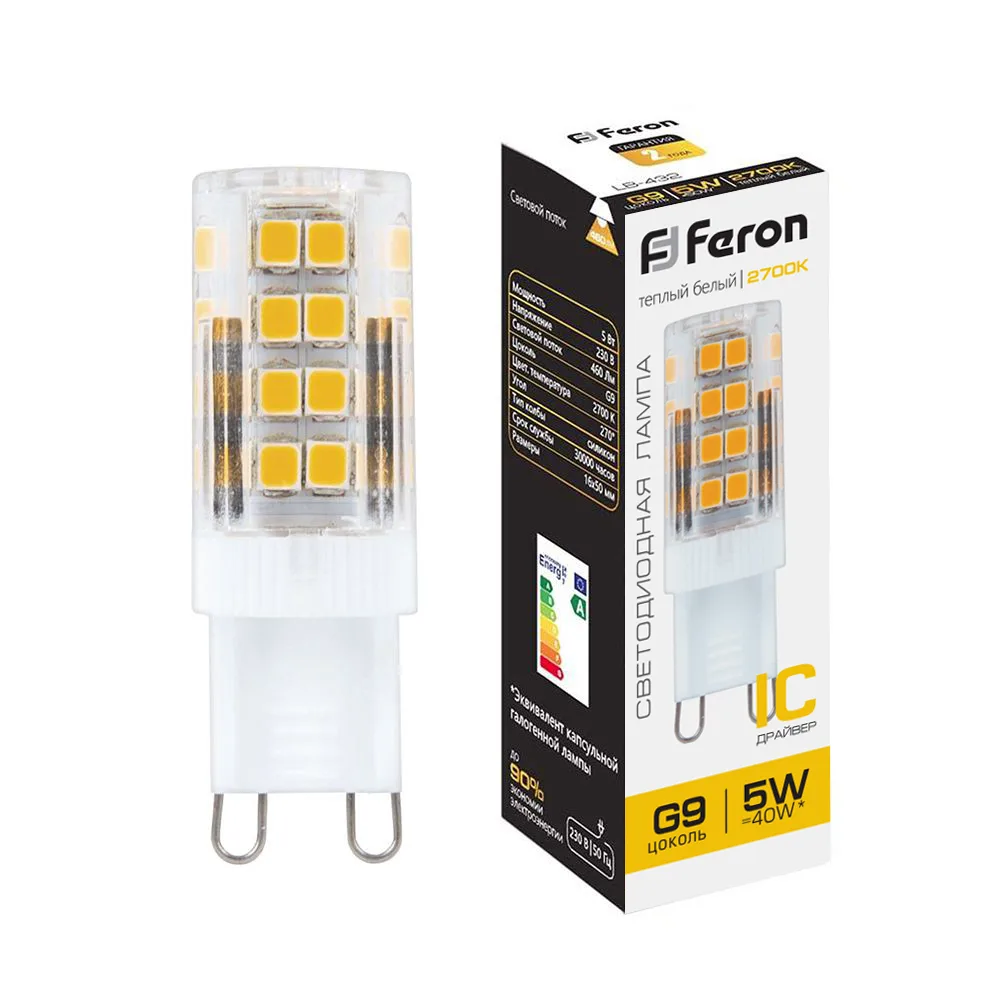 FERON Лампа светодиодная LB-432 G9 5W 175-265V 2700K 25769 FERON Лампа светодиодная LB-432 G9 5W 175-265V 2700K 25769