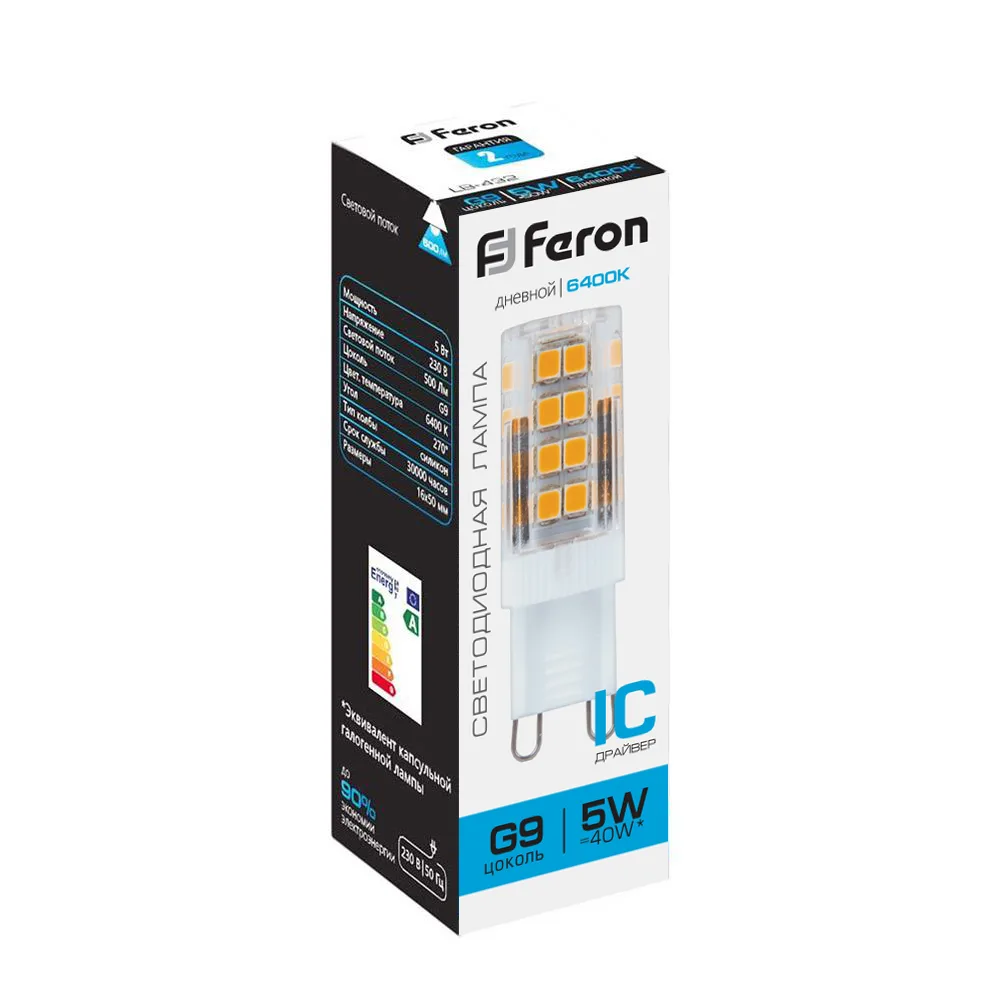 FERON Лампа светодиодная LB-432 G9 5W 175-265V 6400K 25771 FERON Лампа светодиодная LB-432 G9 5W 175-265V 6400K 25771