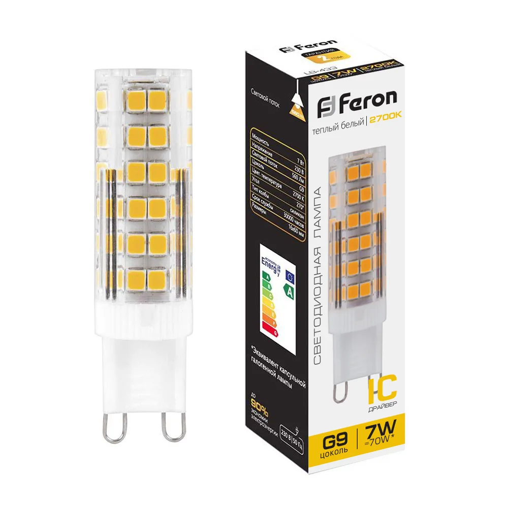 FERON Лампа светодиодная LB-433 G9 7W 175-265V 2700K 25766 FERON Лампа светодиодная LB-433 G9 7W 175-265V 2700K 25766