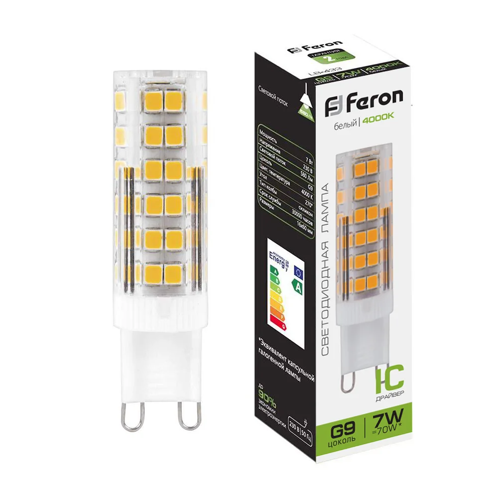 FERON Лампа светодиодная LB-433 G9 7W 175-265V 4000K 25767 FERON Лампа светодиодная LB-433 G9 7W 175-265V 4000K 25767