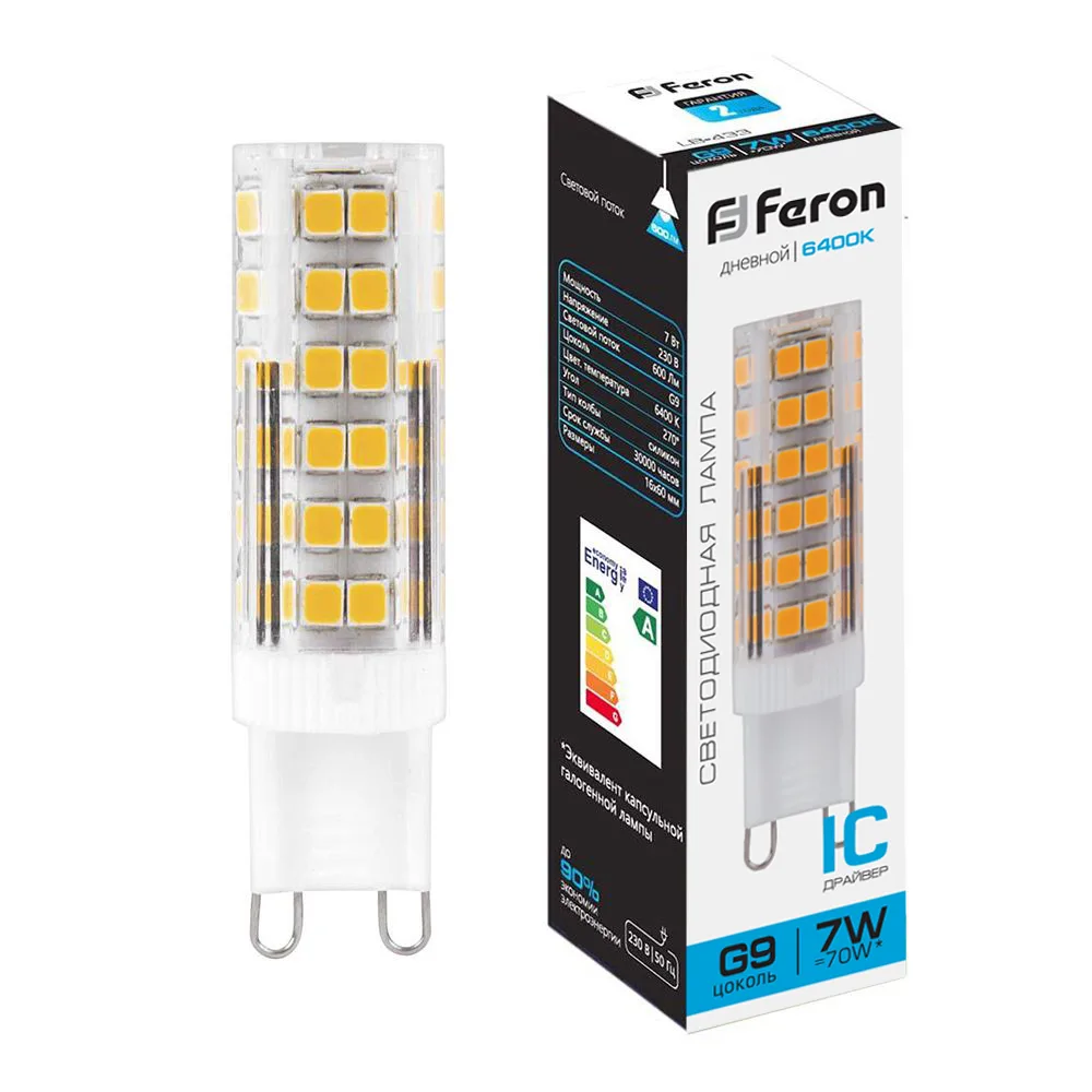 FERON Лампа светодиодная LB-433 G9 7W 175-265V 6400K 25768 FERON Лампа светодиодная LB-433 G9 7W 175-265V 6400K 25768
