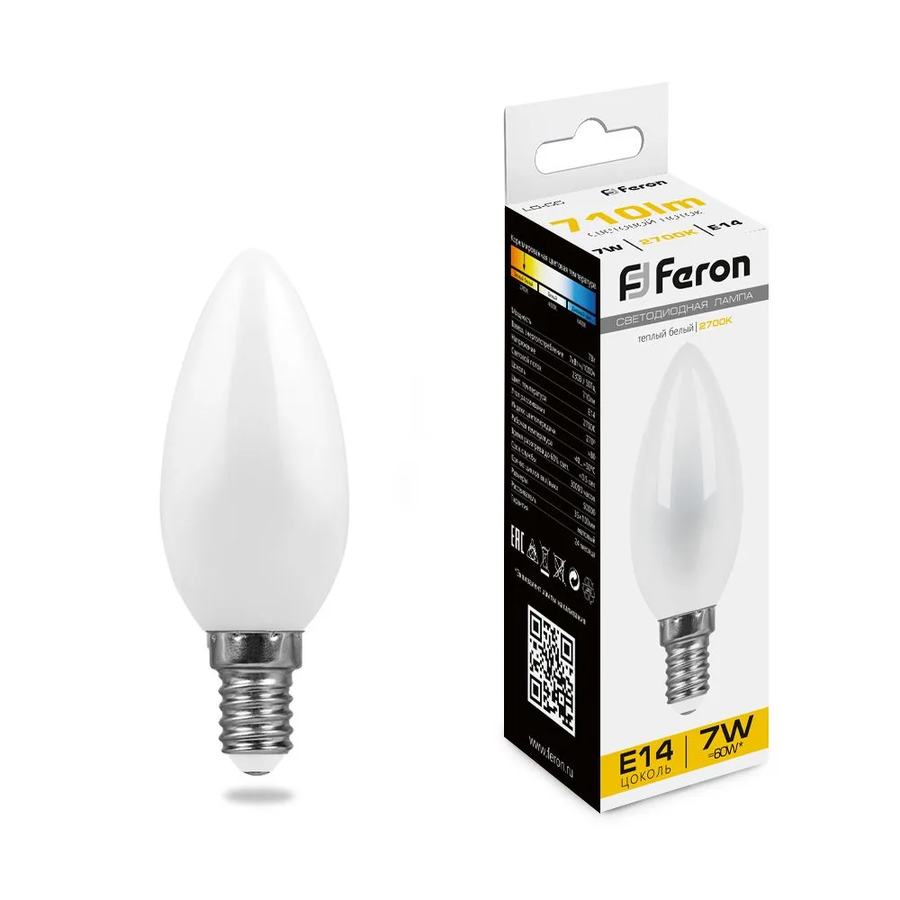 FERON Лампа светодиодная LB-66 Свеча E14 7W 230V 2700K 25785 FERON Лампа светодиодная LB-66 Свеча E14 7W 230V 2700K 25785